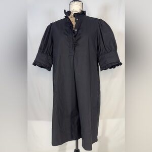 Banana Republic MARI POPLIN RUFFLE MINI DRESS black medium tall time capsule